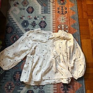 Madewell White and Blue Victorian-Inspired Blouse